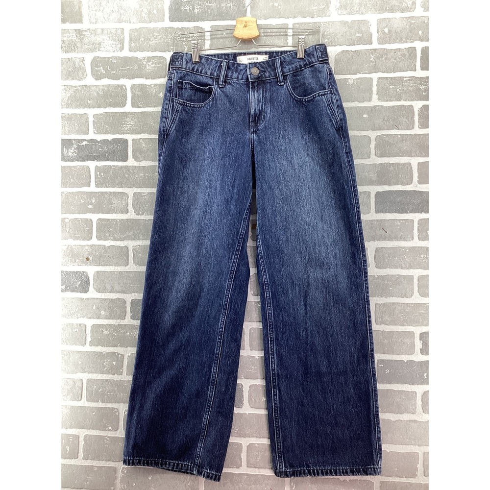Hollister Low-Rise Baggy Jeans Dark Wash Wide Leg Denim W28 6R Relaxed Fit